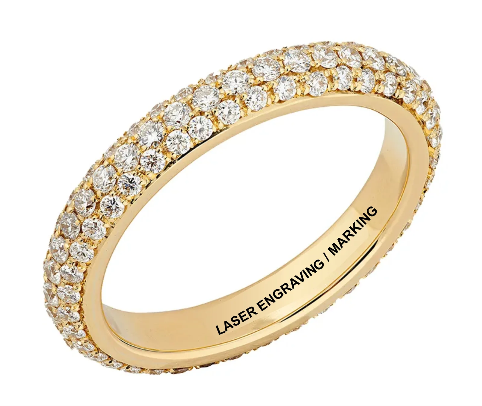 Pavé ring with laser engraving inside the band