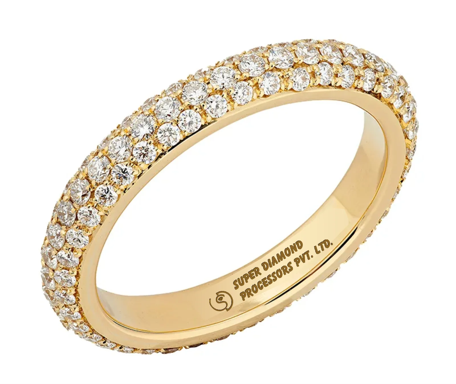 Gold pavé ring engraved inside with the Super Diamond Processors name